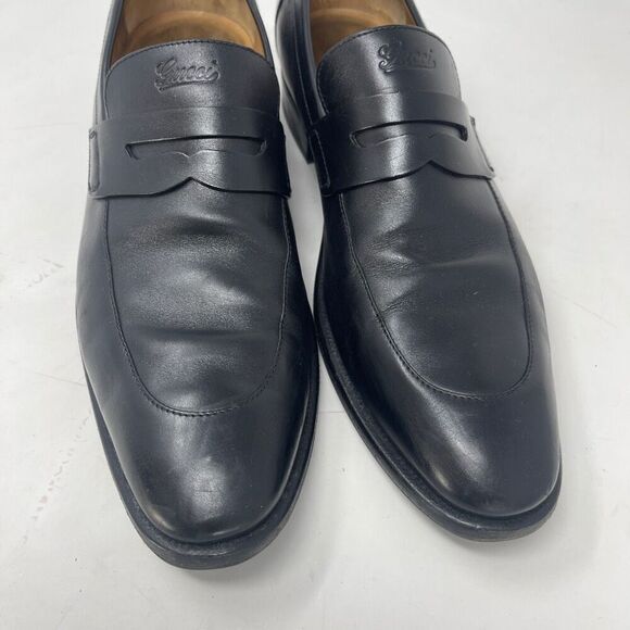 GUCCI MEN'S BLACK LEATHER LOAFERS DRESS SHOES SIZE EU 42 E - Picture 2 of 8